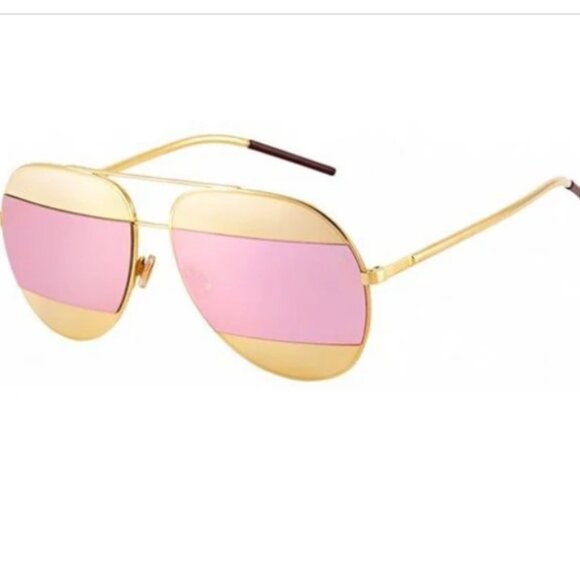 Christian Dior Split Gold & Rosegold Aviator Sunglasses with Case - Picture 1 of 7